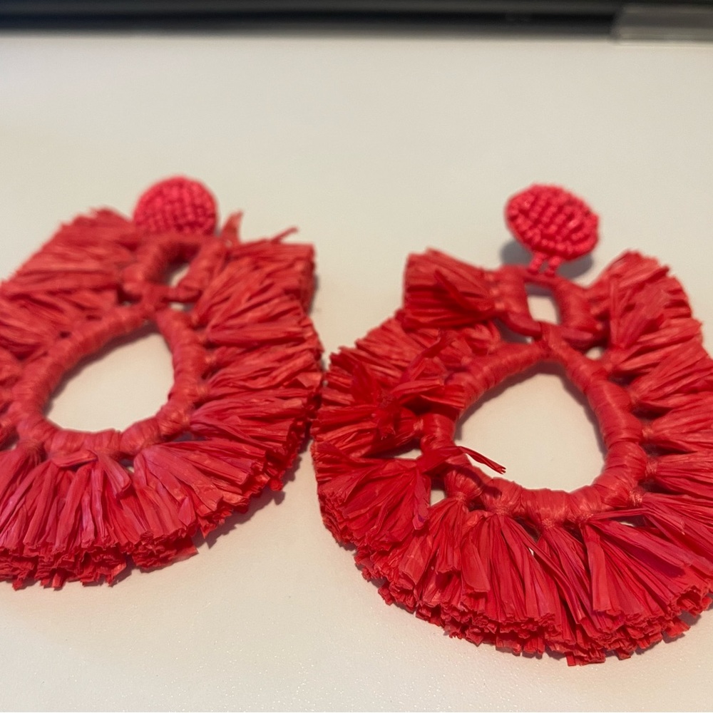 Hot pink/red rattan earrings